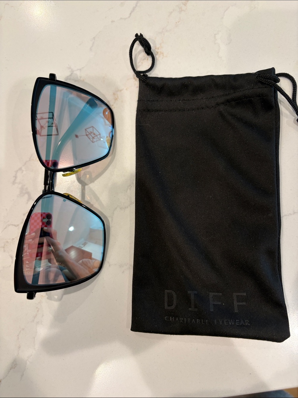 Diff Eyewear Black Frame Sunglasses with Blue Mirrored Lenses